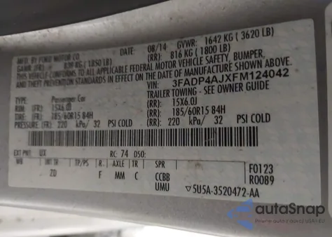 2015 Ford Fiesta S из США, поврежденный, VIN 3FADP4AJXFM124042